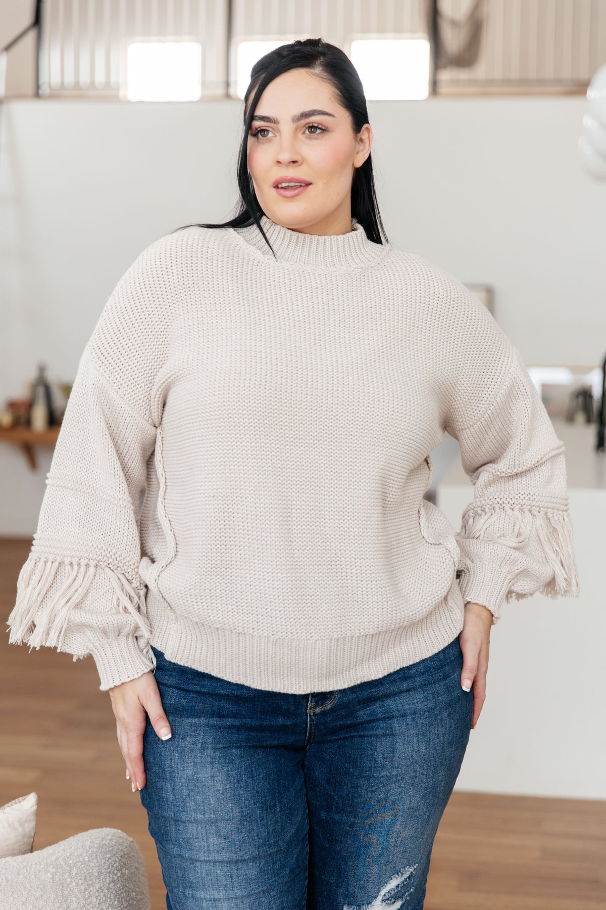 Very J Handle It All Fringe Detail Sweater Tops
