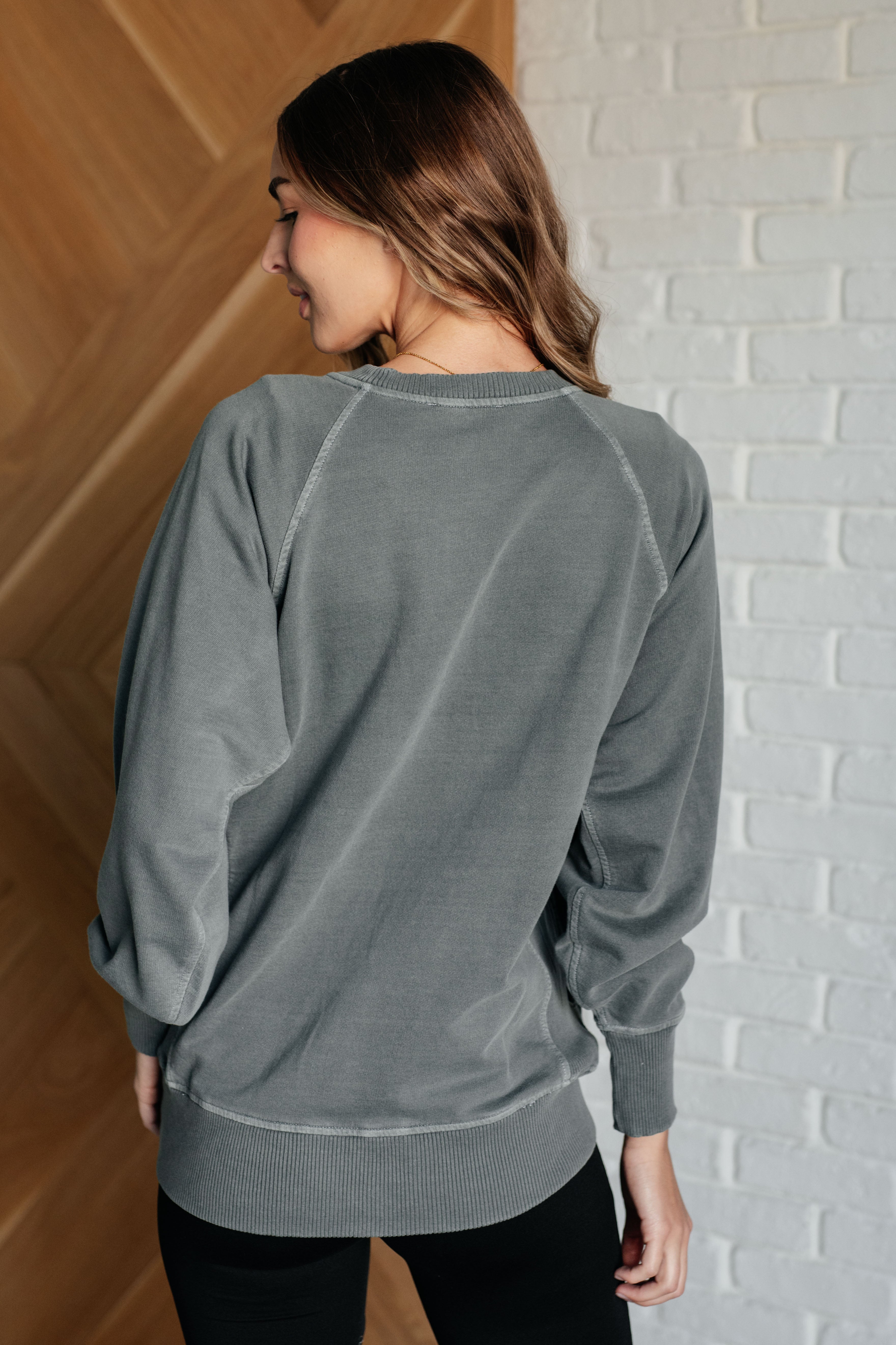 Zenana Hands Down Favorite Acid Washed Sweatshirt in Ash Jade Shirts & Tops