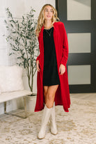 One Eleven North Happy Hours Long Red Velvet Cardigan Womens