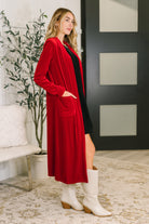 One Eleven North Happy Hours Long Red Velvet Cardigan Womens