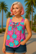 Haptics Fuchsia Square Neck Floral Bow Tie Top