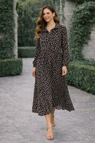 Haptics Promotional Proposal Jersey Knit Collared Dress in Black and Khaki Womens