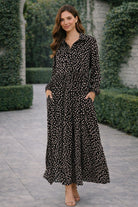 Haptics Promotional Proposal Jersey Knit Collared Dress in Black and Khaki Womens
