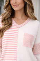 Haptics V-Neck Eyelet Color Block Pullover Top