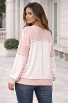 Haptics V-Neck Eyelet Color Block Pullover Top