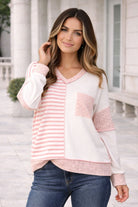 Haptics V-Neck Eyelet Color Block Pullover Top