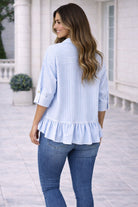 Haptics Blue Collared Button Down Babydoll Peplum Shirt