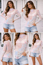 Haptics Merrow Hem Patchwork Mesh Long Sleeve Top