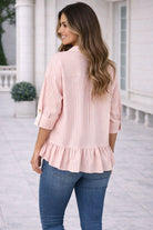 Haptics Pink Collared Button Down Babydoll Peplum Shirt