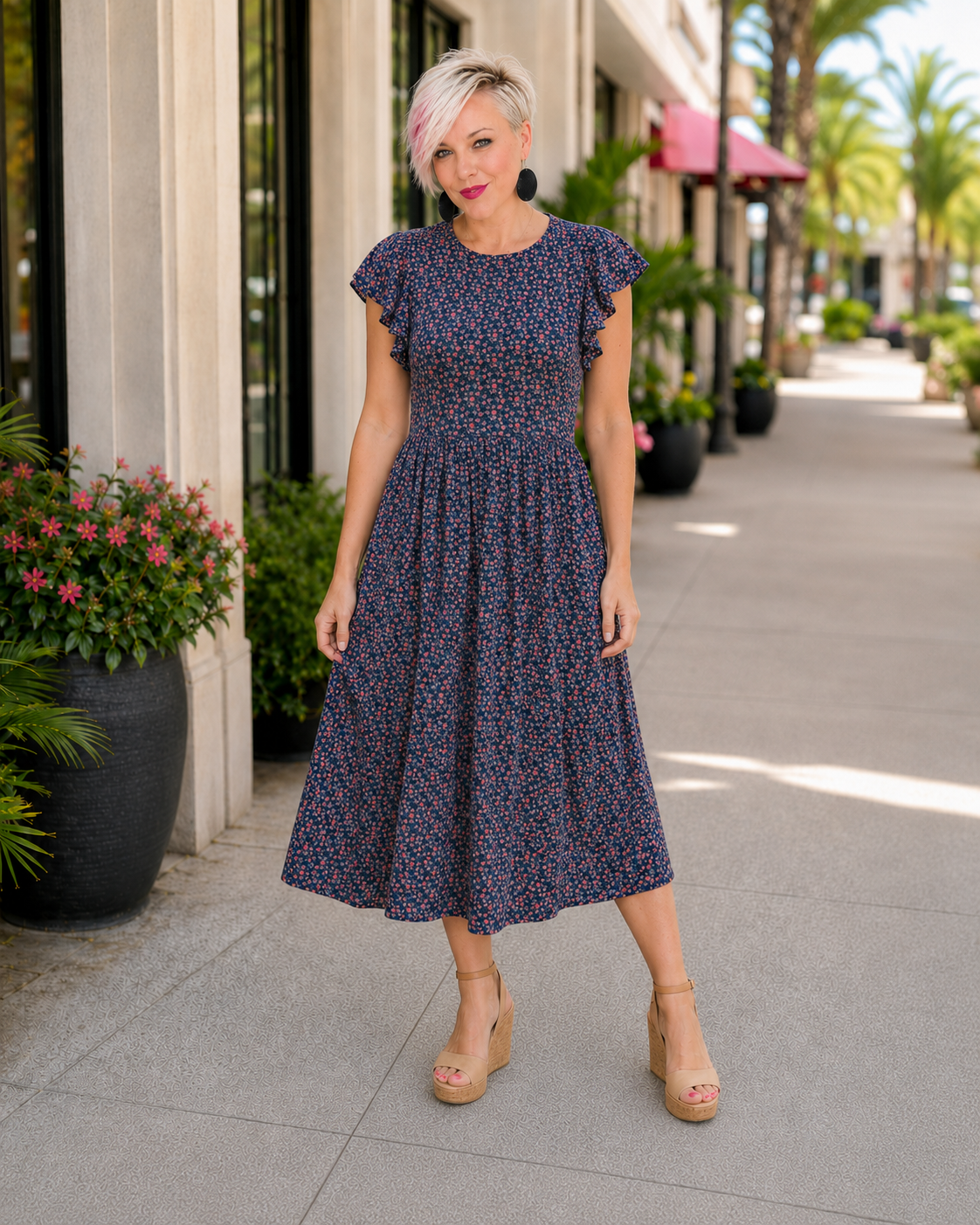 floral flutter sleeve midi dress Haptics Black Farm Rio - Cream atelier_alice/center Hang To Dry Fit:Plus Size