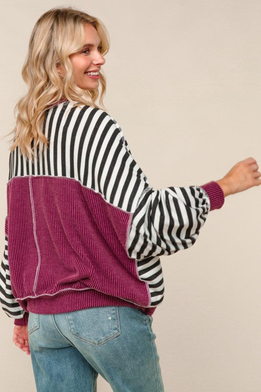 Haptics Black & White Crew Neck Loose Fit Knit Pullover