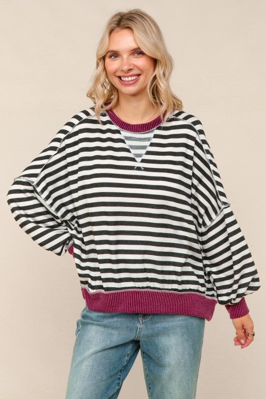 Haptics Black & White Crew Neck Loose Fit Knit Pullover