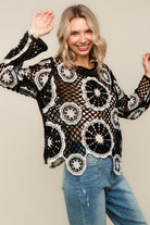 Haptics Black & White Floral Crochet Lace Cover-Up Sweater Top