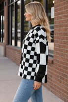 Haptics Black and White Checkerboard Color Block Oversized Sweater