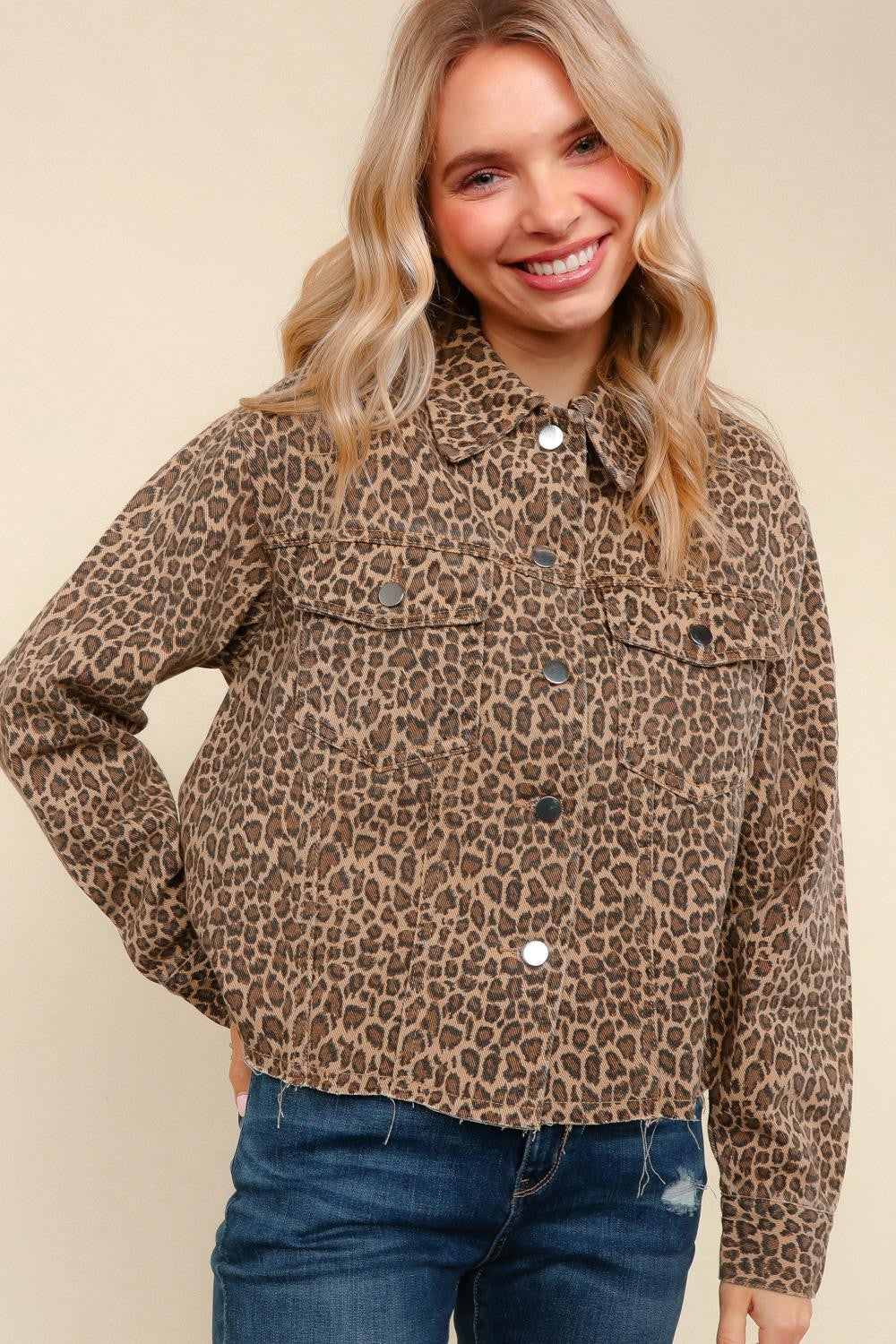 Haptics Button Down Loose Fit Leopard Jacket