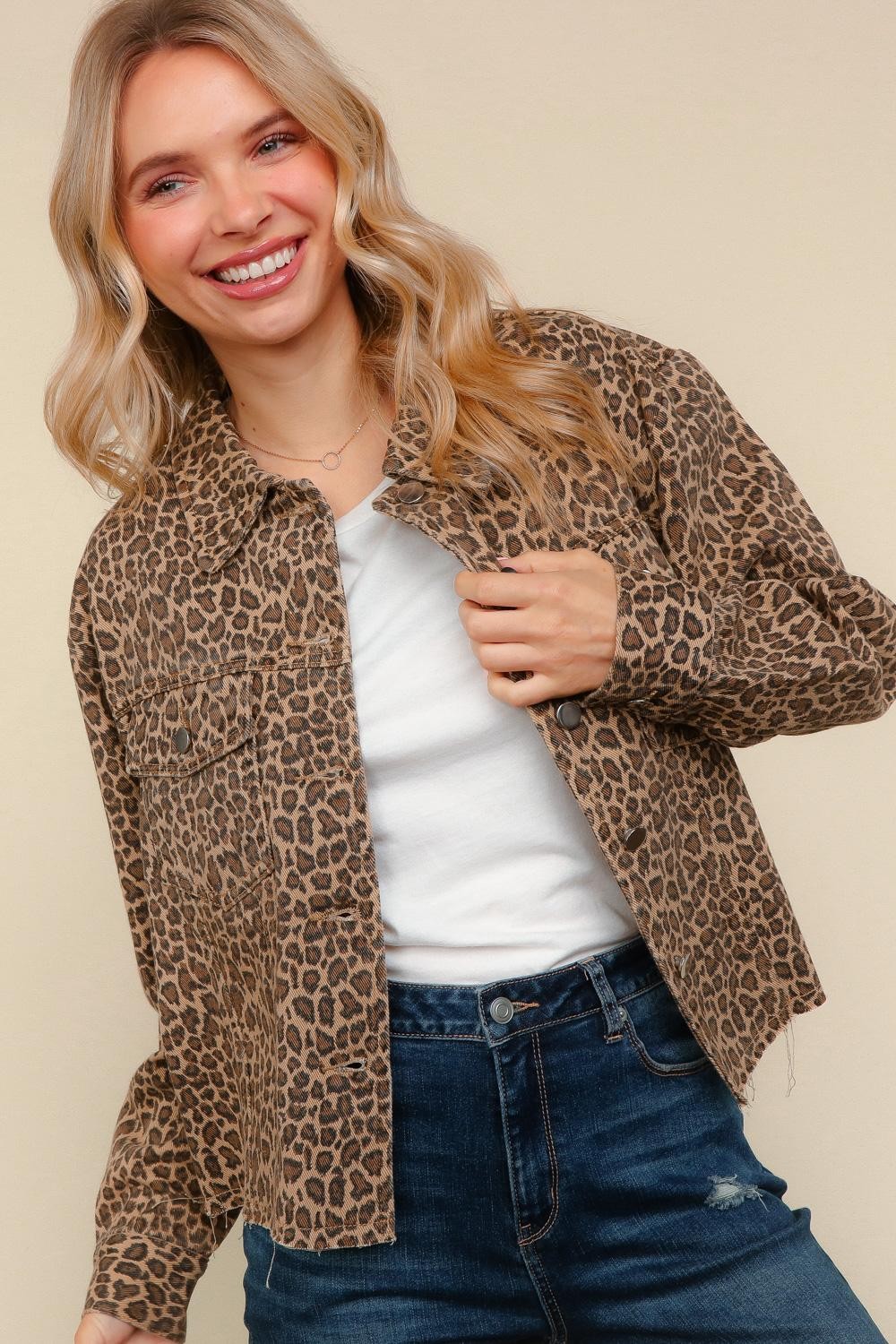 Haptics Button Down Loose Fit Leopard Jacket