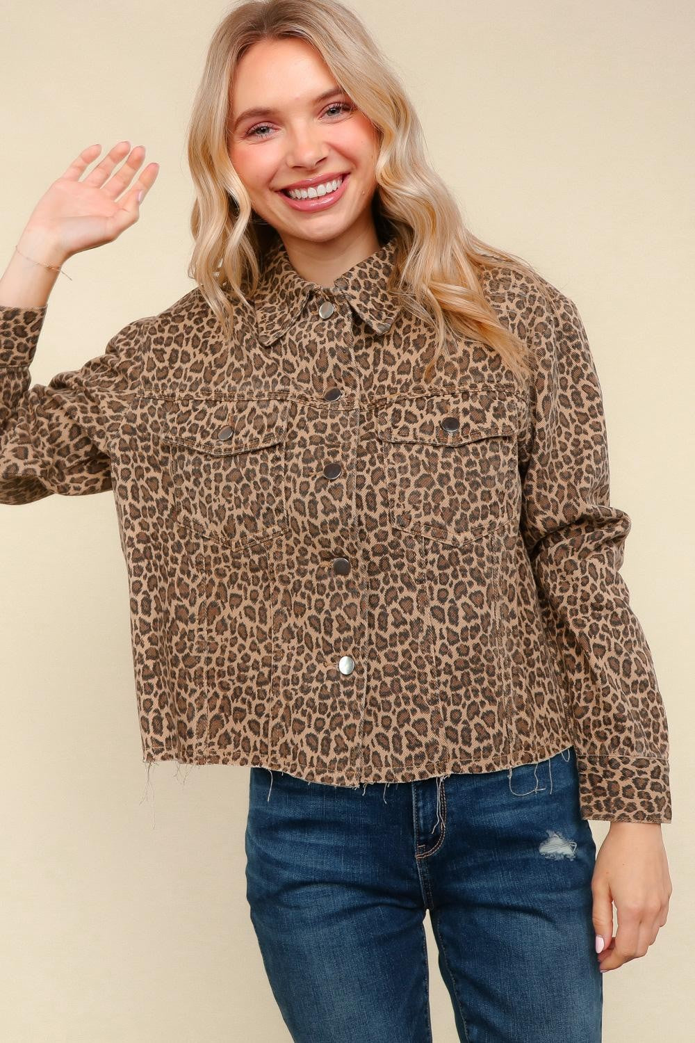Haptics Button Down Loose Fit Leopard Jacket