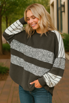 Haptics Charcoal & Ivory Oversized Paisley Floral Print Pullover