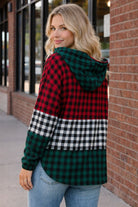 Haptics Color Block Plaid Woven Top with Hoodie