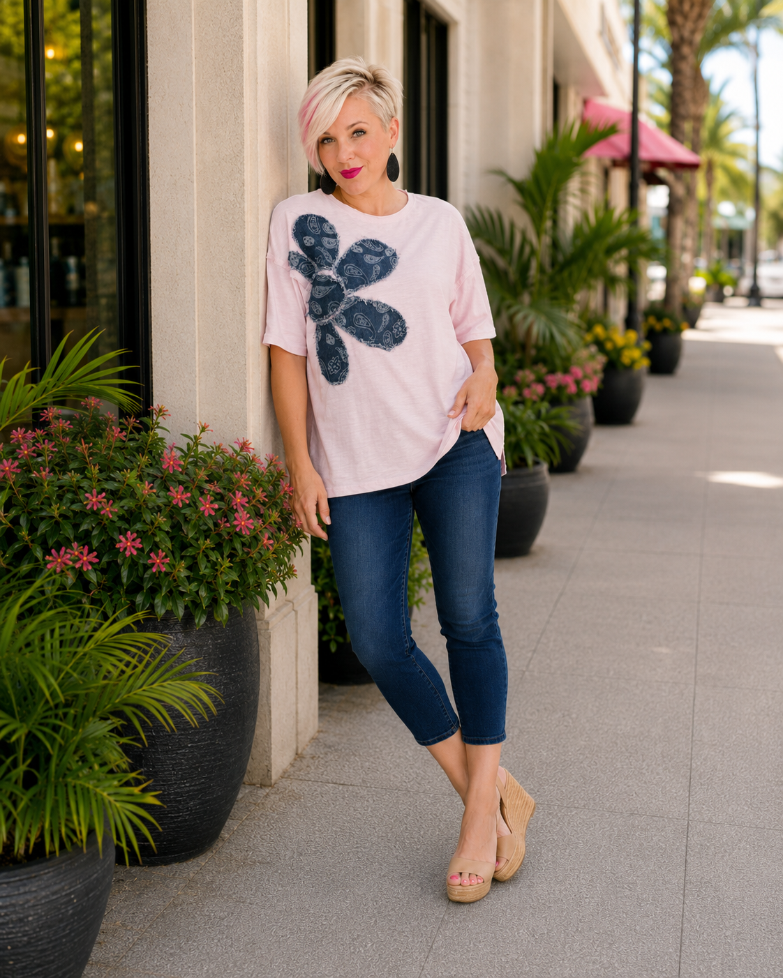 Haptics Exactly My Type Paisley Floral Applique Top Womens