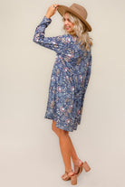 Haptics Floral Babydoll Charcoal Long Sleeve Swing Dress With Pockets