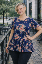 Haptics Frill Hem Babydoll Swing Floral Knit Top Large