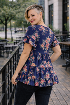 Haptics Frill Hem Babydoll Swing Floral Knit Top
