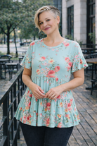 Haptics Frill Hem Babydoll Swing Floral Knit Top – Mint