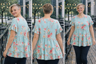 Haptics Frill Hem Babydoll Swing Floral Knit Top – Mint