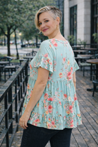 Haptics Frill Hem Babydoll Swing Floral Knit Top – Mint