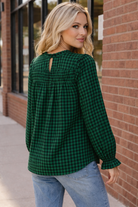 Haptics Green Frilled Mock Neck Gingham Check Woven Blouse