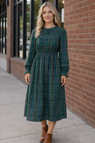 Haptics Hunter Green Midi Plaid Dress with Side Pockets