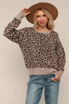 Haptics Leopard Jacquard Pullover Sweater Knit Top