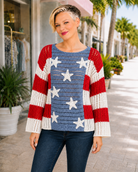 Haptics Long Sleeve Star And Stripe Crochet Sweater