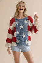 Haptics Long Sleeve Star And Stripe Crochet Sweater