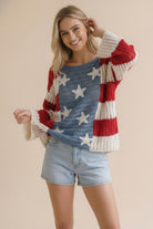 Haptics Long Sleeve Star And Stripe Crochet Sweater