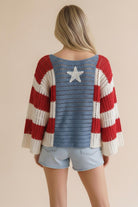 Haptics Long Sleeve Star And Stripe Crochet Sweater