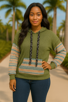 Haptics Plus Size Olive Hacci Color Block Sweater Hoodie