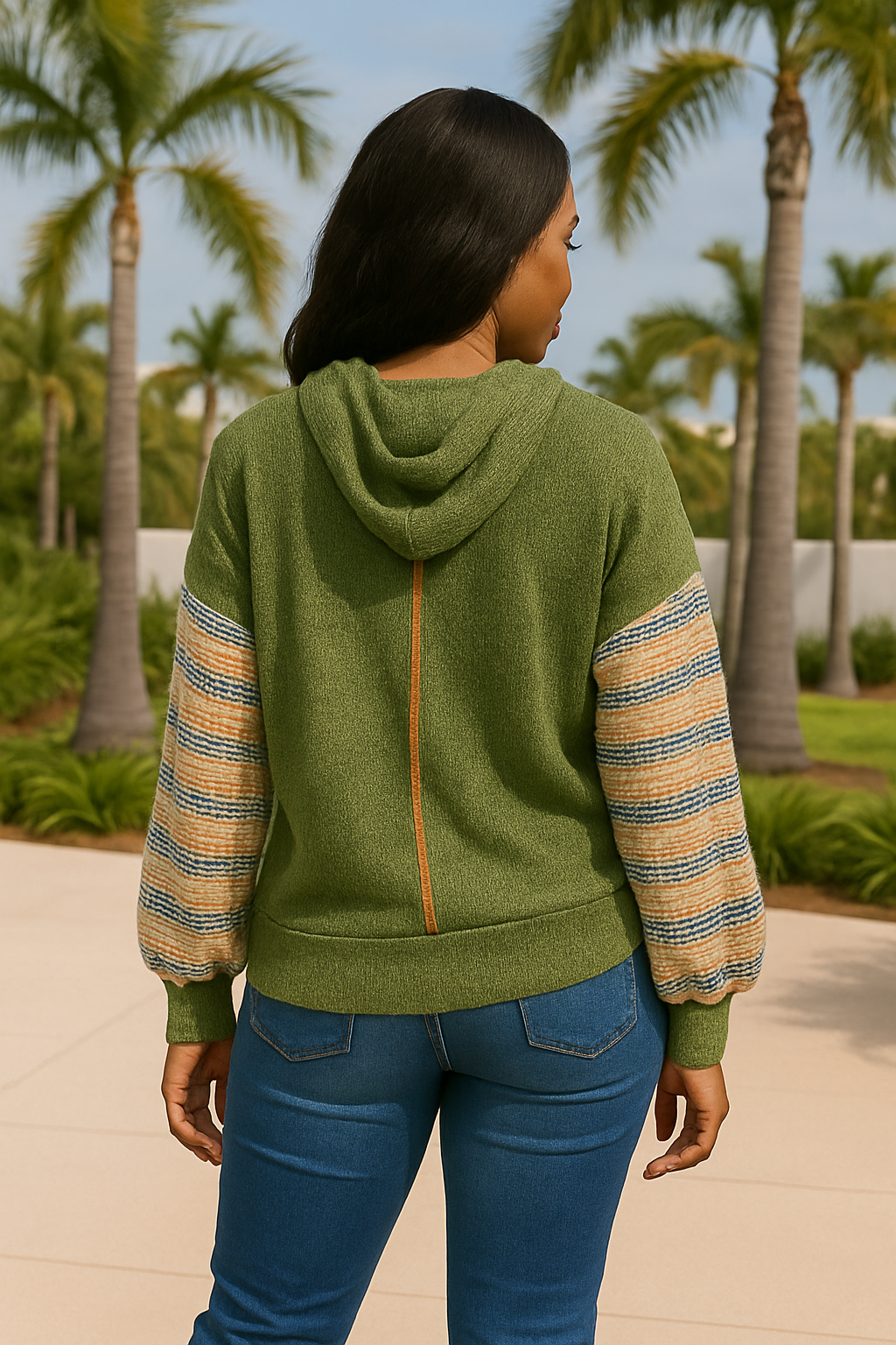 Haptics Plus Size Olive Hacci Color Block Sweater Hoodie