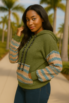 Haptics Plus Size Olive Hacci Color Block Sweater Hoodie 3X