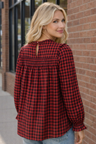 Haptics Red Frilled Mock Neck Gingham Check Woven Blouse