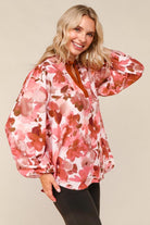 Haptics Rust Mix Frill Neck Floral Print Long Sleeve Blouse