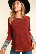 Haptics Rust Textured Aztec Outseam Reverse Stitch Long Sleeve Top $6.95