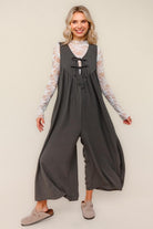 Haptics Solid Front Ribbon Detail Baggy Jumpsuit in Charcoal