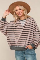 Haptics Stripe Mocha & Charcoal Crew Neck Loose Fit Knit Pullover