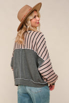 Haptics Stripe Mocha & Charcoal Crew Neck Loose Fit Knit Pullover