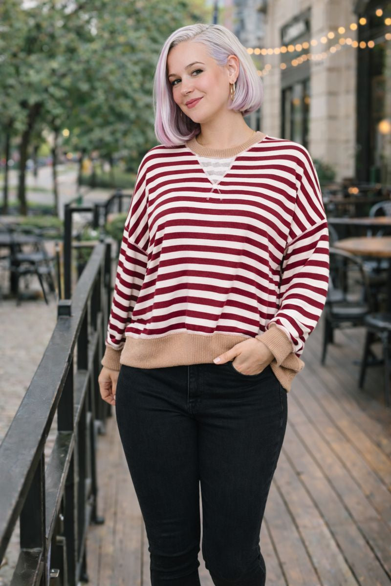 Haptics I've Just Seen a Face Stripe Contrast Pullover Womens