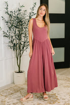 Very J Head to Toe Whoa Gathered Wide Leg Jumpsuit in Mauve Large Womens
