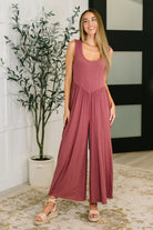 Very J Head to Toe Whoa Gathered Wide Leg Jumpsuit in Mauve Womens