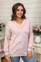 Heimish Light Pink Heart Stitch Long Sleeve Pullover Shirts & Tops